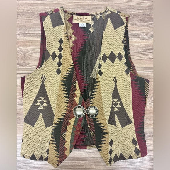 New Frontier Jackets & Blazers - Vintage Southwestern Tribal Tapestry Vest - Aztec Pattern - Size M